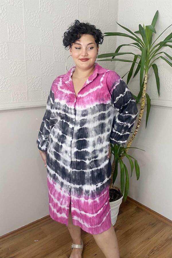 Batik Pattern Plus Size Shirt Dress Colorful - 4
