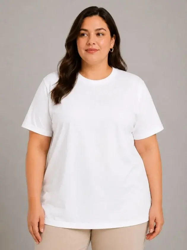 Battal Big Size Basic Tişört Bisiklet Yaka Rahat Kalıp T-Shirt - Beyaz - 1