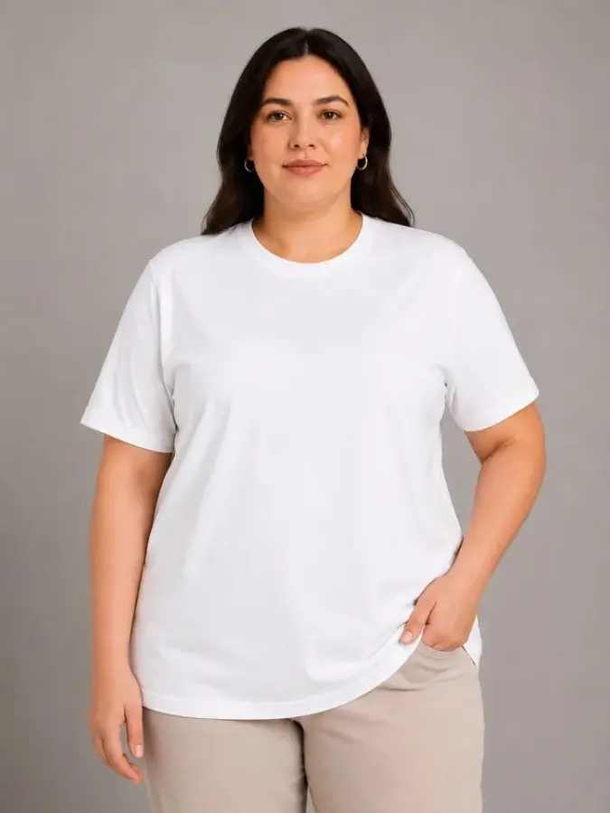 Battal Big Size Basic Tişört Bisiklet Yaka Rahat Kalıp T-Shirt - Beyaz - 2