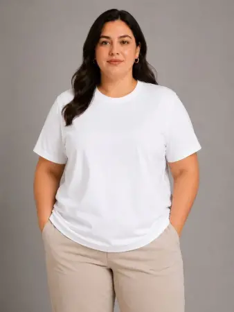 Battal Big Size Basic Tişört Bisiklet Yaka Rahat Kalıp T-Shirt - Beyaz - 3