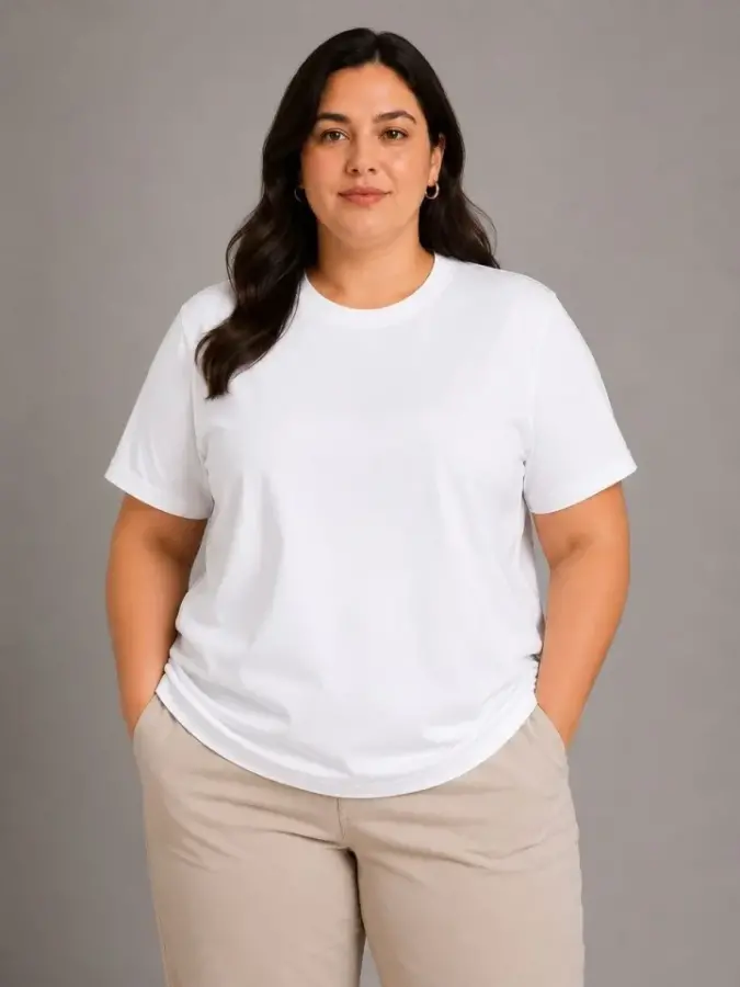 Battal Big Size Basic Tişört Bisiklet Yaka Rahat Kalıp T-Shirt - Beyaz - 3