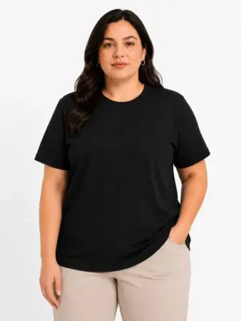 Battal Big Size Basic Tişört Bisiklet Yaka Rahat Kalıp T-Shirt - Siyah - 1