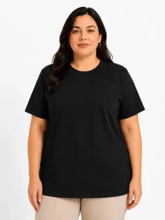 Battal Big Size Basic Tişört Bisiklet Yaka Rahat Kalıp T-Shirt - Siyah - 2