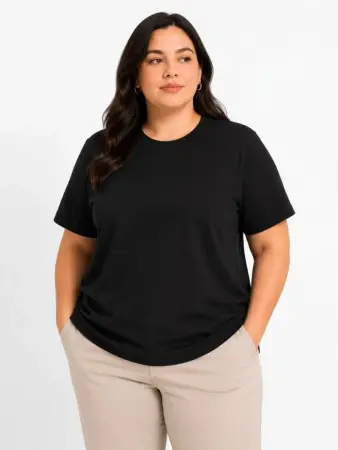 Battal Big Size Basic Tişört Bisiklet Yaka Rahat Kalıp T-Shirt - Siyah - 3