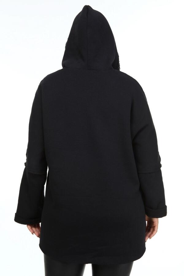 Bead Detail Three Thread Plus Size Coat Black - 5