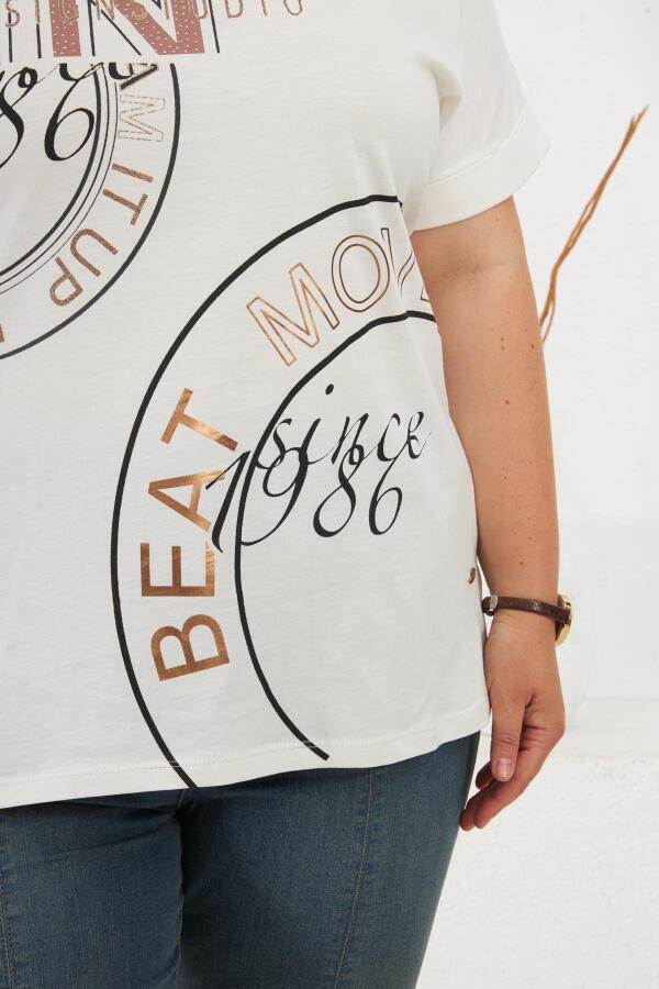 Beat Move Baskılı Büyük Beden Tişört Ekru - 2
