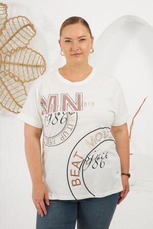 Beat Move Baskılı Büyük Beden Tişört Ekru - RMG