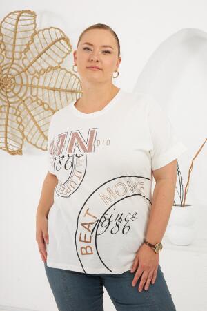 Beat Move Baskılı Büyük Beden Tişört Ekru - 3