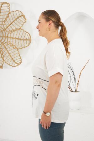 Beat Move Baskılı Büyük Beden Tişört Ekru - 4