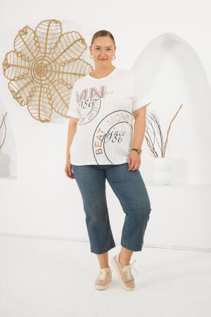 Beat Move Baskılı Büyük Beden Tişört Ekru - 6