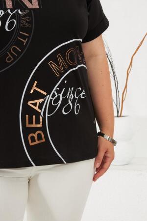 Beat Move Baskılı Büyük Beden Tişört Siyah - RMG (1)