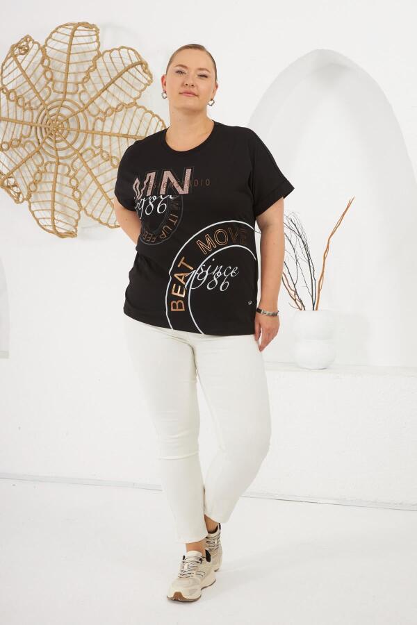 Beat Move Baskılı Büyük Beden Tişört Siyah - 4