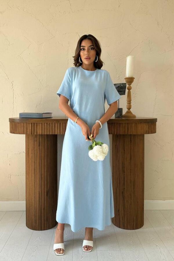 Bebe Mavi Pileli Bisiklet Yaka Elbise - 1