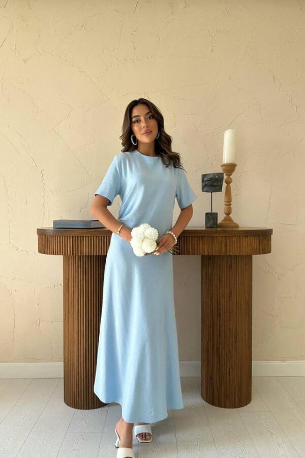 Bebe Mavi Pileli Bisiklet Yaka Elbise - 2