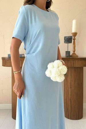 Bebe Mavi Pileli Bisiklet Yaka Elbise - 4