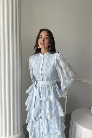 Bebe Mavi Uzun Volanlı Elbise - 4