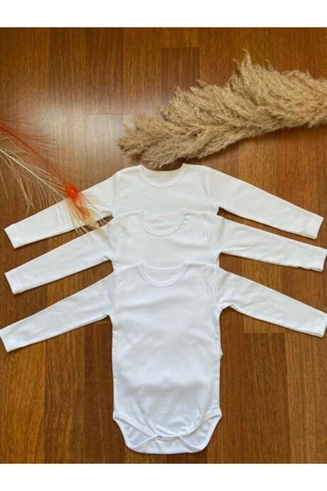 Bebek Uzun Kollu Beyaz Çıtçıtlı Zıbın 3'lü - 1