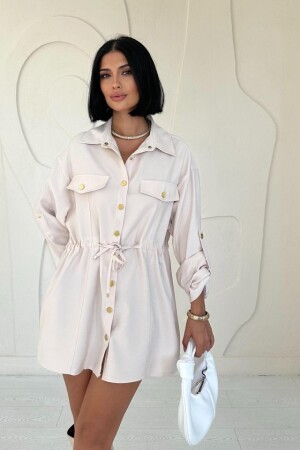 Bej Çıtçıtlı Tünelli Gömlek - ANGELINO BuyukBedeniz