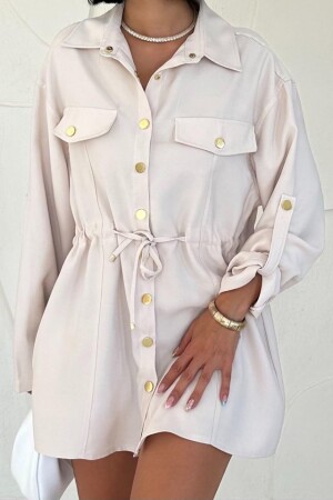 Bej Çıtçıtlı Tünelli Gömlek - ANGELINO BuyukBedeniz (1)