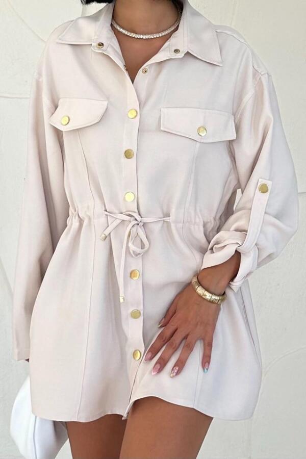 Bej Çıtçıtlı Tünelli Gömlek - 2