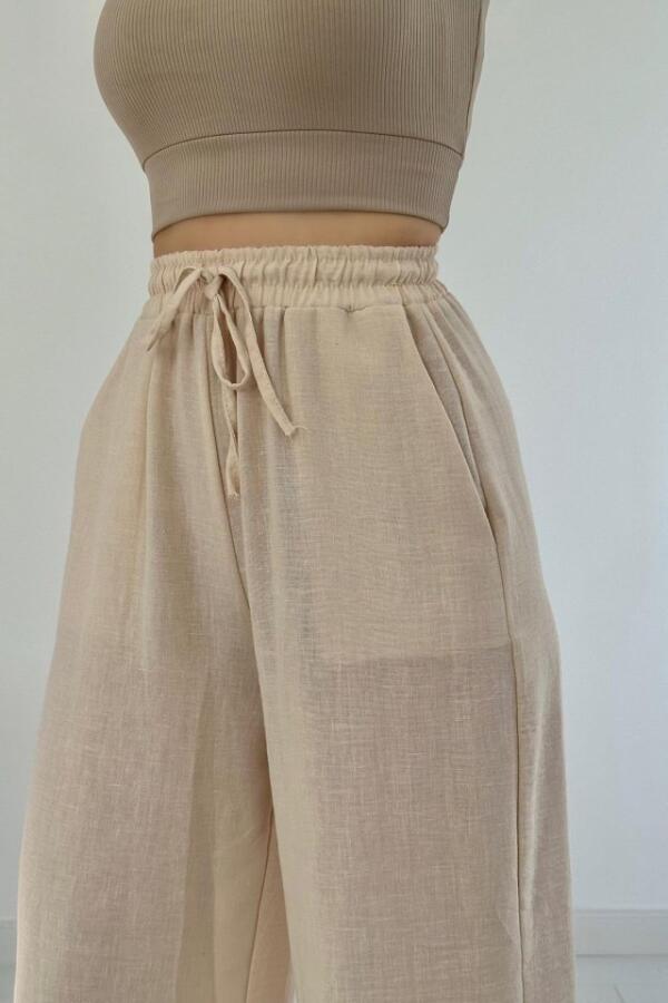 Bej Keten Pantolon - 2