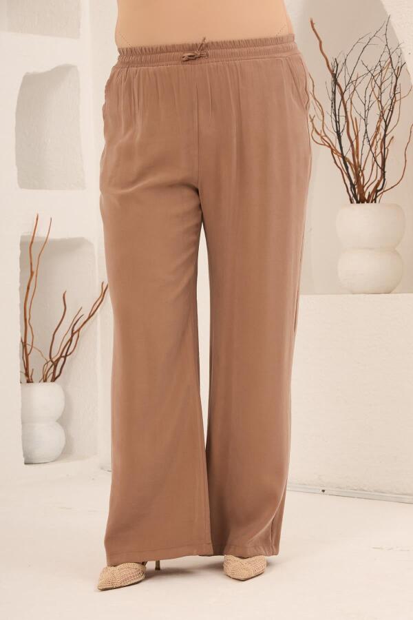 Bel Bağcık Detaylı Beli Lastikli Kadın Büyük Beden Pantolon Camel - 1