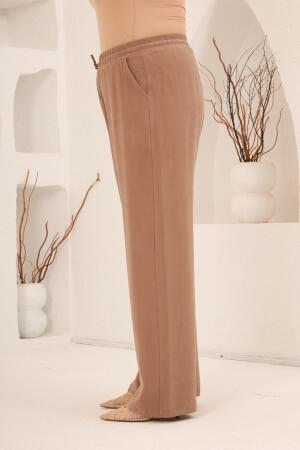 Bel Bağcık Detaylı Beli Lastikli Kadın Büyük Beden Pantolon Camel - RMG (1)