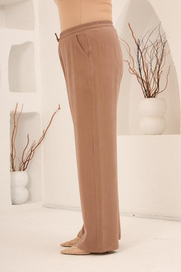 Bel Bağcık Detaylı Beli Lastikli Kadın Büyük Beden Pantolon Camel - 2