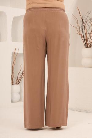 Bel Bağcık Detaylı Beli Lastikli Kadın Büyük Beden Pantolon Camel - 5
