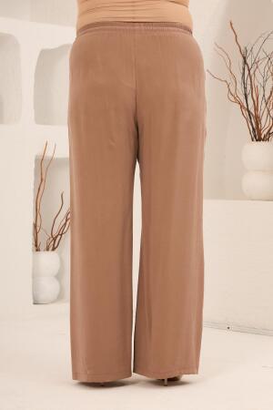 Bel Bağcık Detaylı Beli Lastikli Kadın Büyük Beden Pantolon Camel - 5