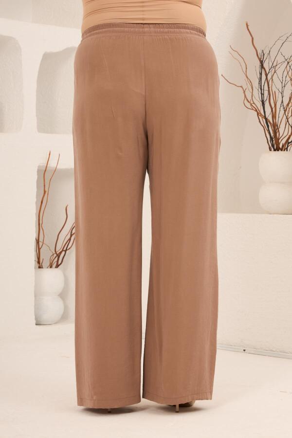 Bel Bağcık Detaylı Beli Lastikli Kadın Büyük Beden Pantolon Camel - 5