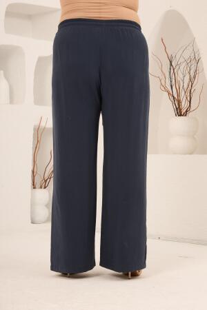 Bel Bağcık Detaylı Beli Lastikli Kadın Büyük Beden Pantolon Lacivert - 5