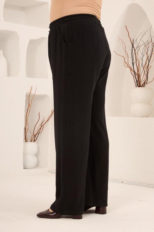 Bel Bağcık Detaylı Beli Lastikli Kadın Büyük Beden Pantolon Siyah - 2