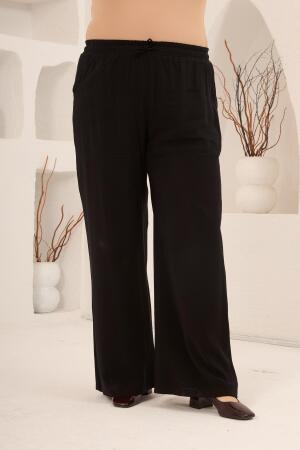 Bel Bağcık Detaylı Beli Lastikli Kadın Büyük Beden Pantolon Siyah - 3