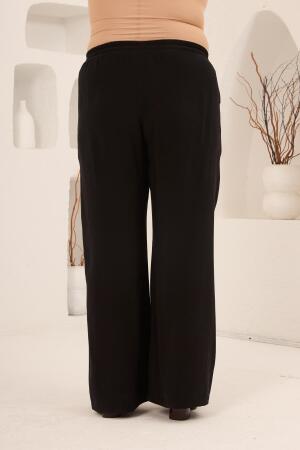 Bel Bağcık Detaylı Beli Lastikli Kadın Büyük Beden Pantolon Siyah - 5