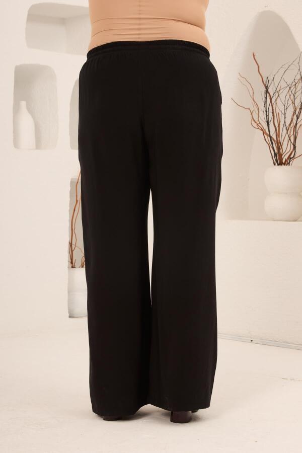 Bel Bağcık Detaylı Beli Lastikli Kadın Büyük Beden Pantolon Siyah - 5