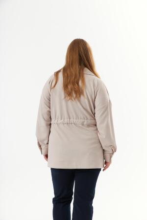 Bel Bağcık Detaylı Büyük Beden Ceket Krem - 5