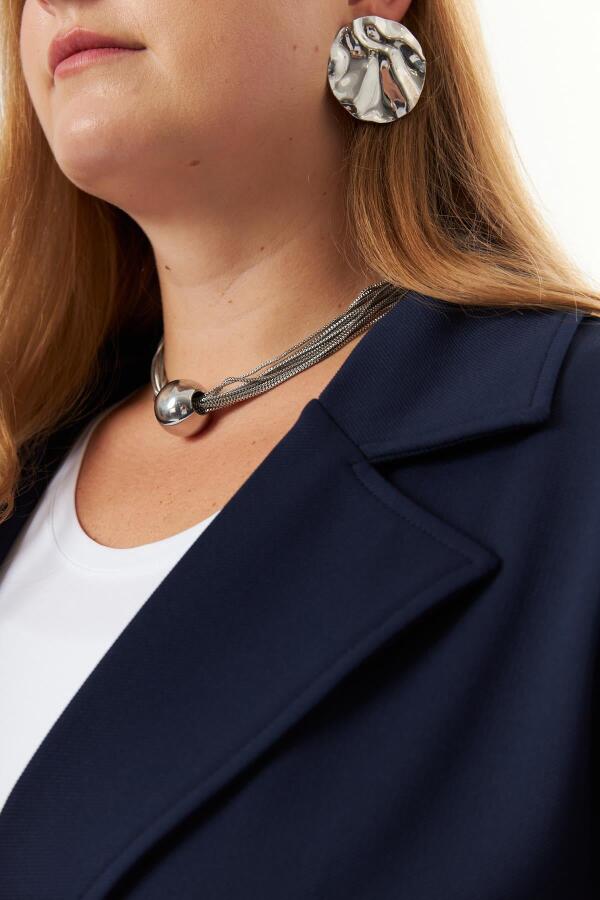 Bel Bağcık Detaylı Büyük Beden Ceket Lacivert - 4