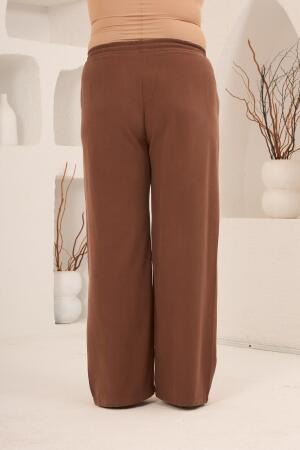 Bel Bağcık Detaylı V Yaka Kadın Büyük Beden Ceket Pantolon Takım Kahve - 7