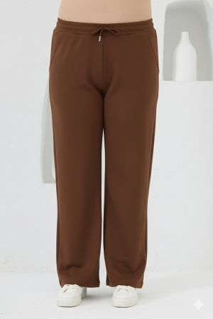 Bel Bağcıklı Büyük Beden Eşofman Kahve - RMG