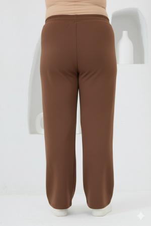 Bel Bağcıklı Büyük Beden Eşofman Kahve - 3