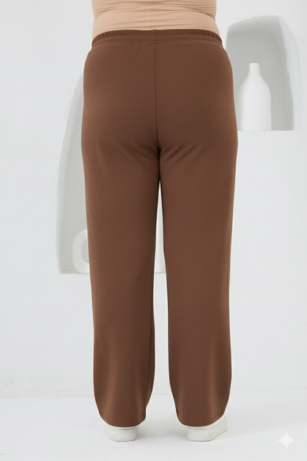 Bel Bağcıklı Büyük Beden Eşofman Kahve - 3