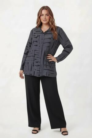 Bel Bağcıklı Büyük Beden İnce Ceket Füme - RMG (1)