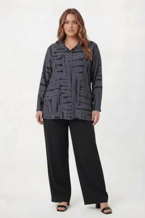 Bel Bağcıklı Büyük Beden İnce Ceket Füme - 3