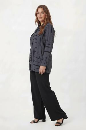 Bel Bağcıklı Büyük Beden İnce Ceket Füme - 4