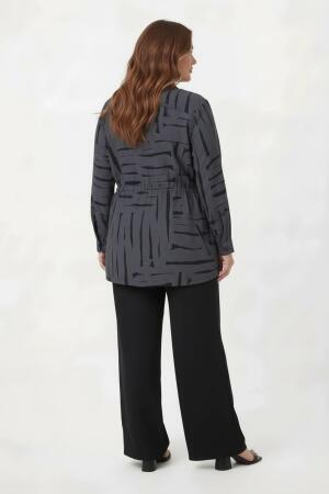 Bel Bağcıklı Büyük Beden İnce Ceket Füme - 5