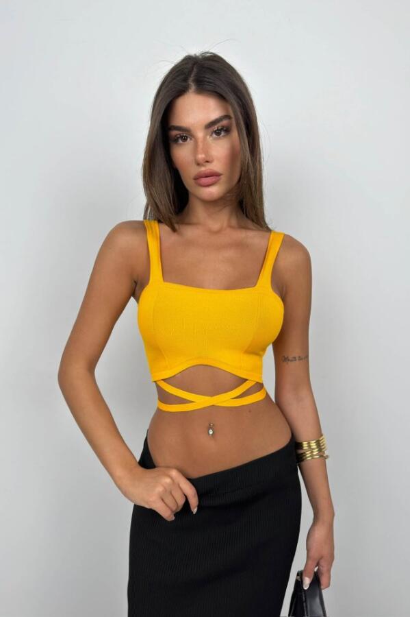Bel Bağcıklı Crop Bluz - 2