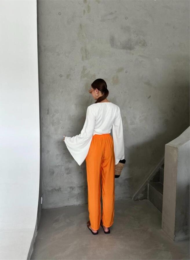 BEL LASTİK DETAYLI MODAL KUMAŞ PANTOLON - Orange - 2