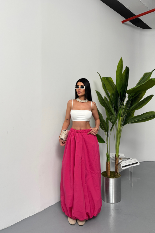 BEL LASTİKLİ BALON ETEK ŞANEL BOY SOFT KUMAŞ - Fuşya - 1