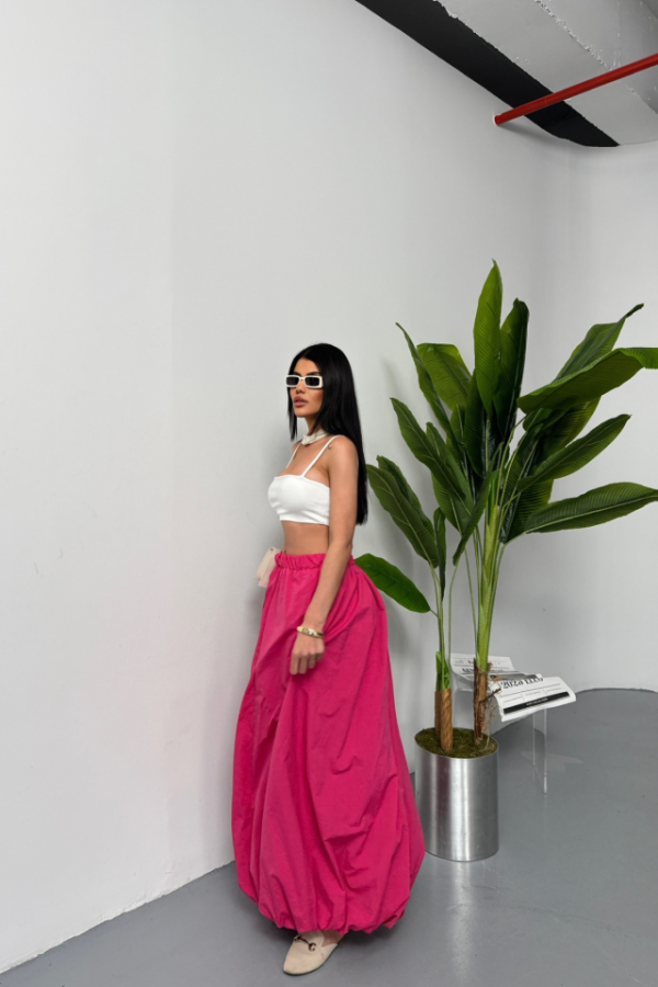 BEL LASTİKLİ BALON ETEK ŞANEL BOY SOFT KUMAŞ - Fuşya - 3